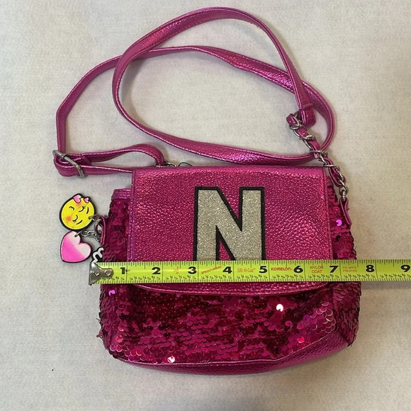 Justice Lot of 2 Girls Purses Crossbody Pink Sequins Barbie Initial Letter N - Picture 2 of 15